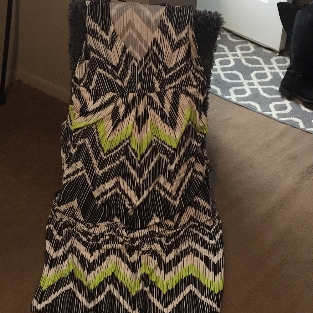 Women’s Laura Ashley Black and Green Chevron Maxi Dress Size XL